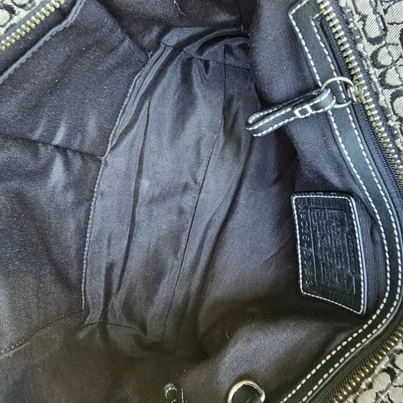Coach Signature Shoulder Tote Bag Handbag Black and Tan Leather/canvas - Picture 12 of 15